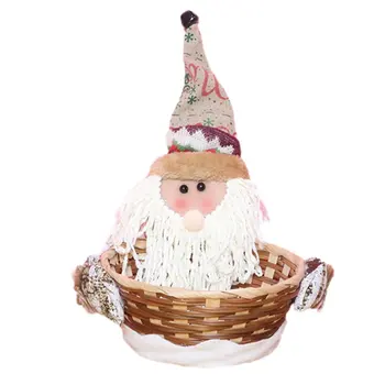 

New Cute Christmas Candy Storage Bamboo Xmas Gift Holder Basket Home Desktop Decoration Santa Claus Storage Basket Gift gor kid