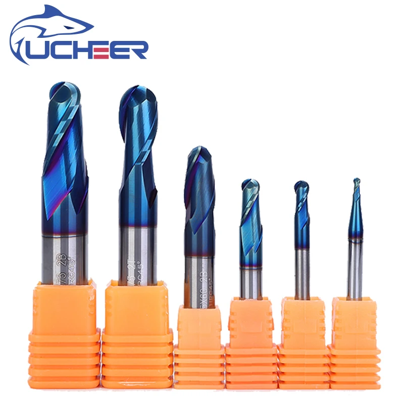 

UCHEER 1pc blue nano 2 Blade Ball Nose End Mill 8/10/12/16/20mm Tungsten Carbide Milling Cutter CNC Machine Tools