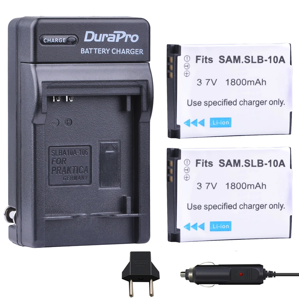 

2pc SLB-10A SLB 10A SLB10A Li-ion Battery + Car Charger + EU Plug for Samsung EX2F HZ15W SL202 SL420 SL620 SL820 WB150F WB250F