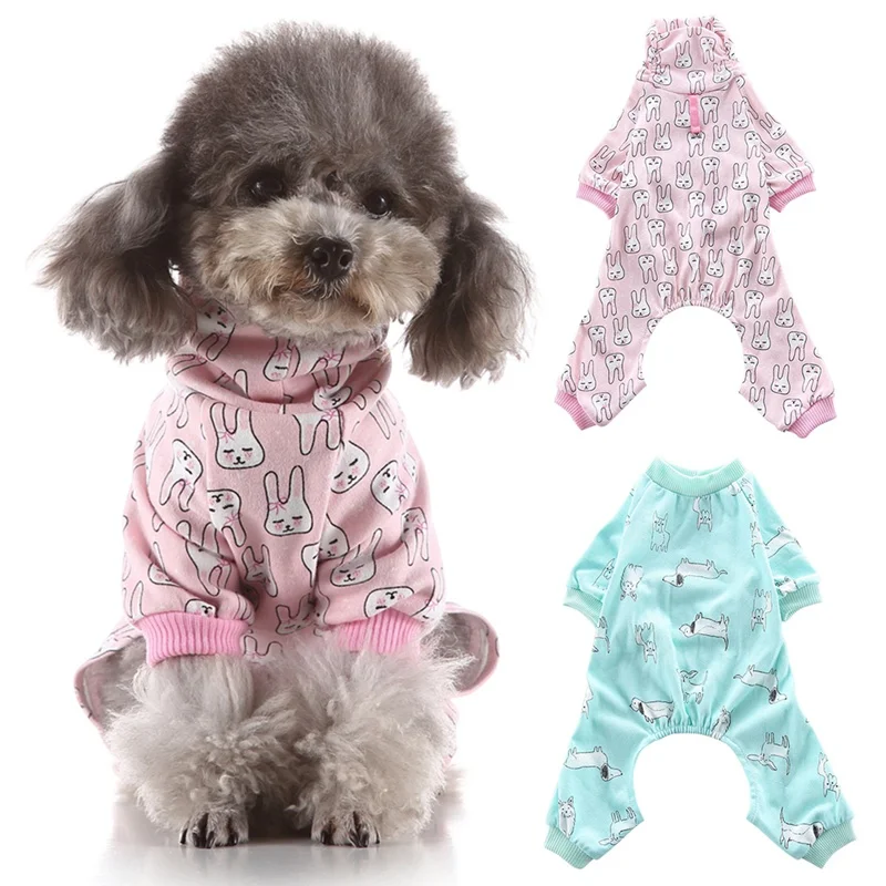 

--Comfortable Cute Rabbit Dog Pajamas Puppy Clothes Warm Fleece For Small Dog Jumpsuit Suit Pet Cat Green Pink XS S M L XL