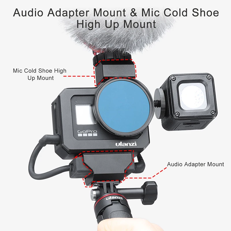  ULANZI G8-5 Metal Camera Cage for Gopro Hero 8 Black Vlog Cage Dual Cold Shoe for LED Light Microph
