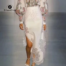 Женские юбки сексуальные белые юбки средней длины с разрезом Женская Повседневная Высокая талия элегантная длинная юбка