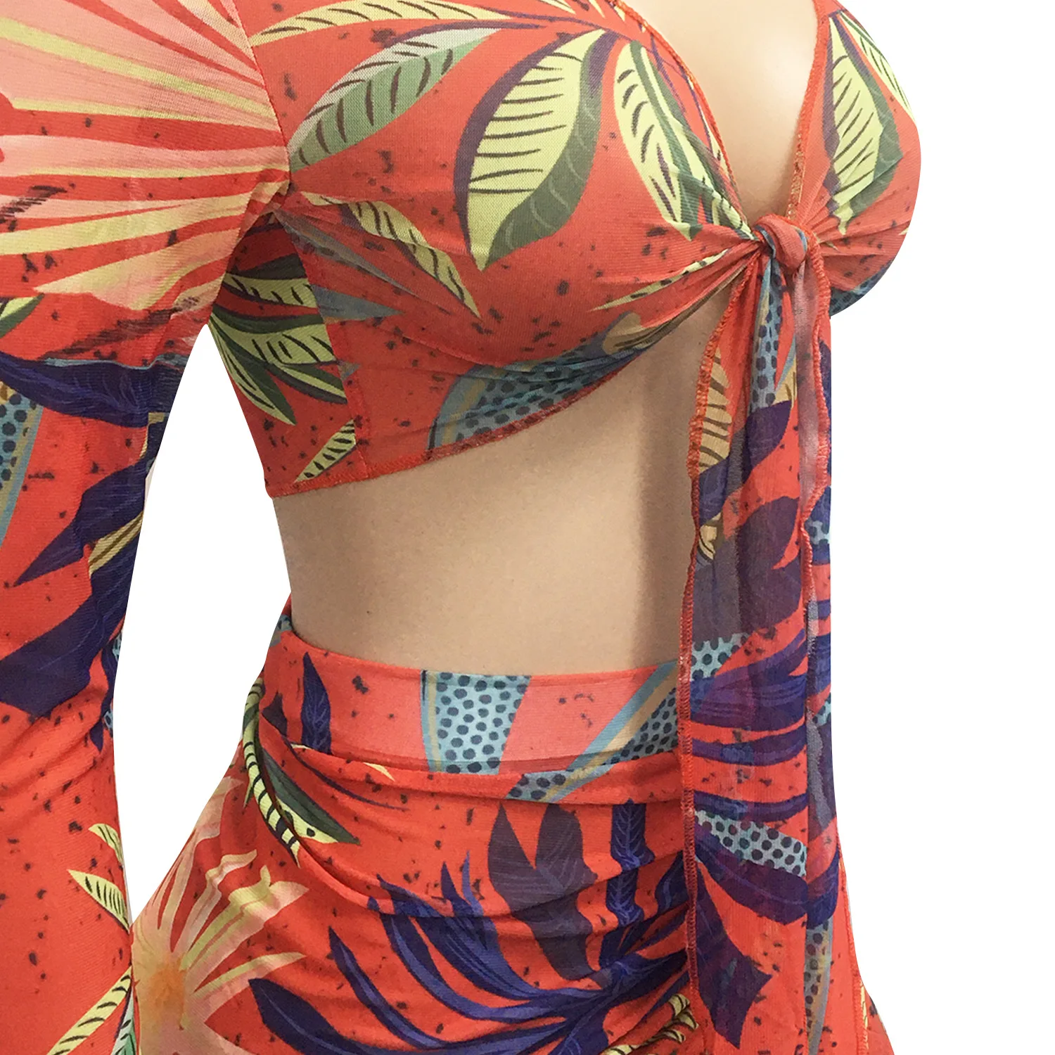 ANJAMANOR Tropical Floral Print Sheer Mesh Matching Skirt Set Sexy Beach Outfits Club Wear Two Piece Set Women 2021 D42-CG17 red jogging suit