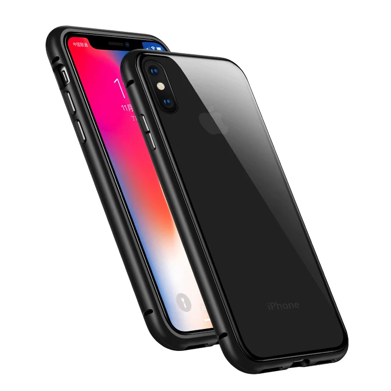 Магнитный адсорбционный металлический чехол на iPhone X XR XS MAX защитный чехол для iPhone 6 6s 7 8 Plus чехол из закаленного стекла