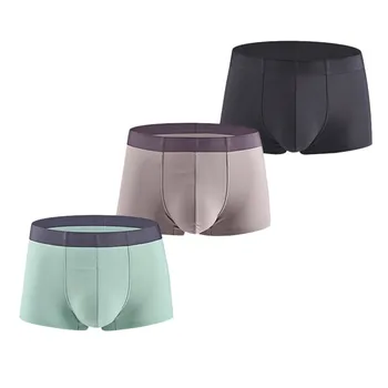 

3PC Men Ice Silk Underwear Boxers Bulge Pouch Splicing Underpants Cotton Boxershorts Breathable Underpants Mens Underwear Boxers