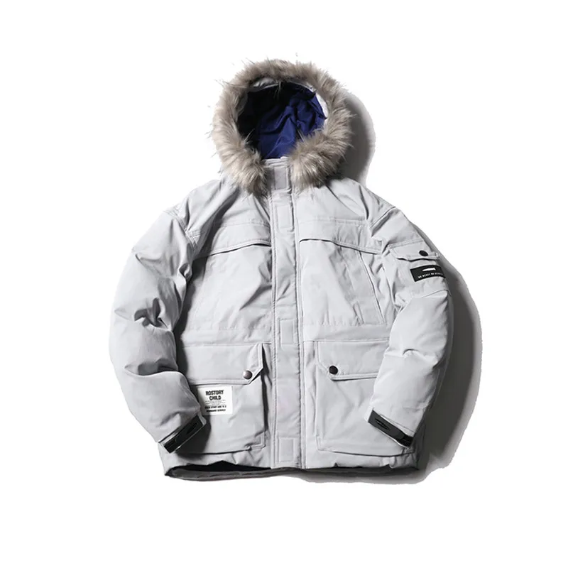 gray Misniki/ мужские зимние куртки с меховым воротником и воротником, Мужская парка с хлопковой подкладкой, уличная верхняя одежда в стиле хип-хоп, JP15 - Цвет: gray