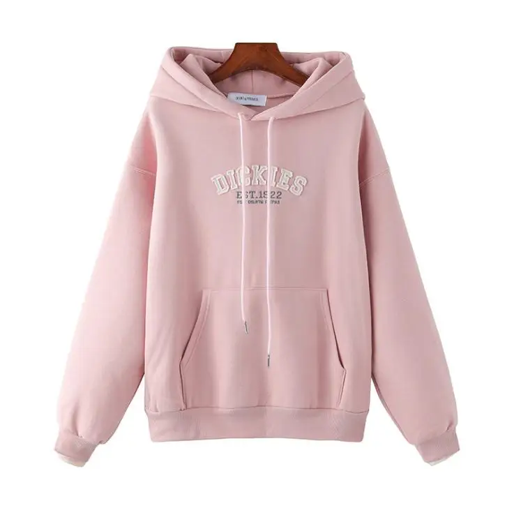 Розовый Merry Pretty женские толстовки с капюшоном и мультяшным принтом зимние теплые бархатные толстовки с карманами пуловеры Harajuku спортивный костюм - Цвет: Розовый