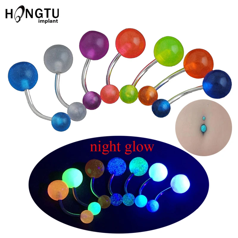 10PCS Night Glow Navel Rings Colorful Acrylic Ball Belly Button Piercing Jewelry 14G Bar Sexy Navel Stud Unisex Body Accessory