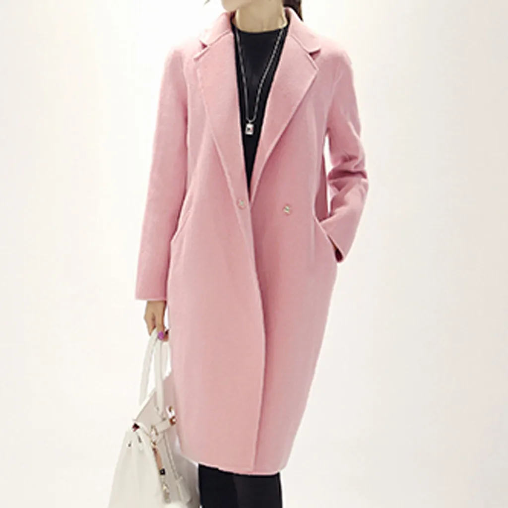 Женское зимнее пальто, модное, одноцветное, размера плюс, смесь шерсти, белое, длинное пальто размера плюс 2xl, винтажное, с отложным воротником, уличная одежда, пальто# J30