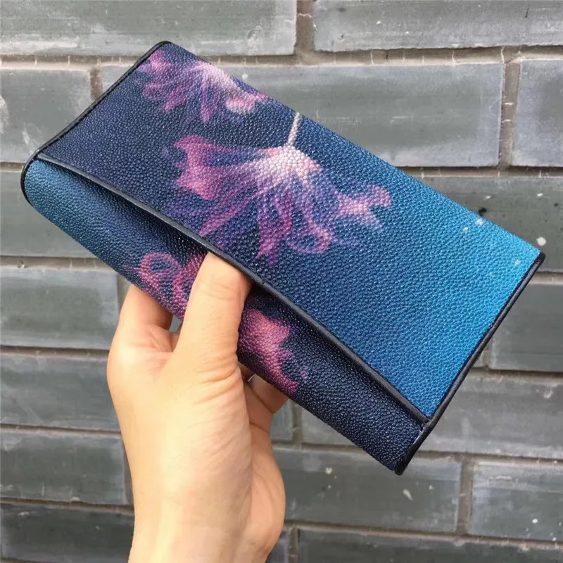 Blue Stingray Skin Leather Long Wallet