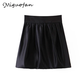 

Miguofan Loose Solid Black Skirts Women Fashion Casual Fold Satin Skirt Women Elegant Zipper Bud Mini Skirts Female Ladies