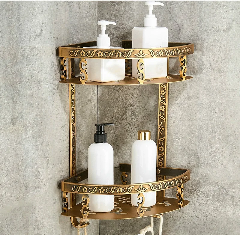 Bathroom shelf Aluminum Corner Shelf Soap Holder Bath Shower Shelf bath  shampoo Holder Wall Mounted White and Gold Carved|Bathroom Shelves| -  AliExpress