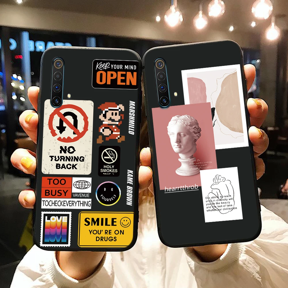 For Oppo Realme XT X2 3 5 5i 6 7 X7 Pro Case Retro Bar Code Label Soft Silicon Phone on C3 C2 C11 C12 C15 C17 Cover | Мобильные