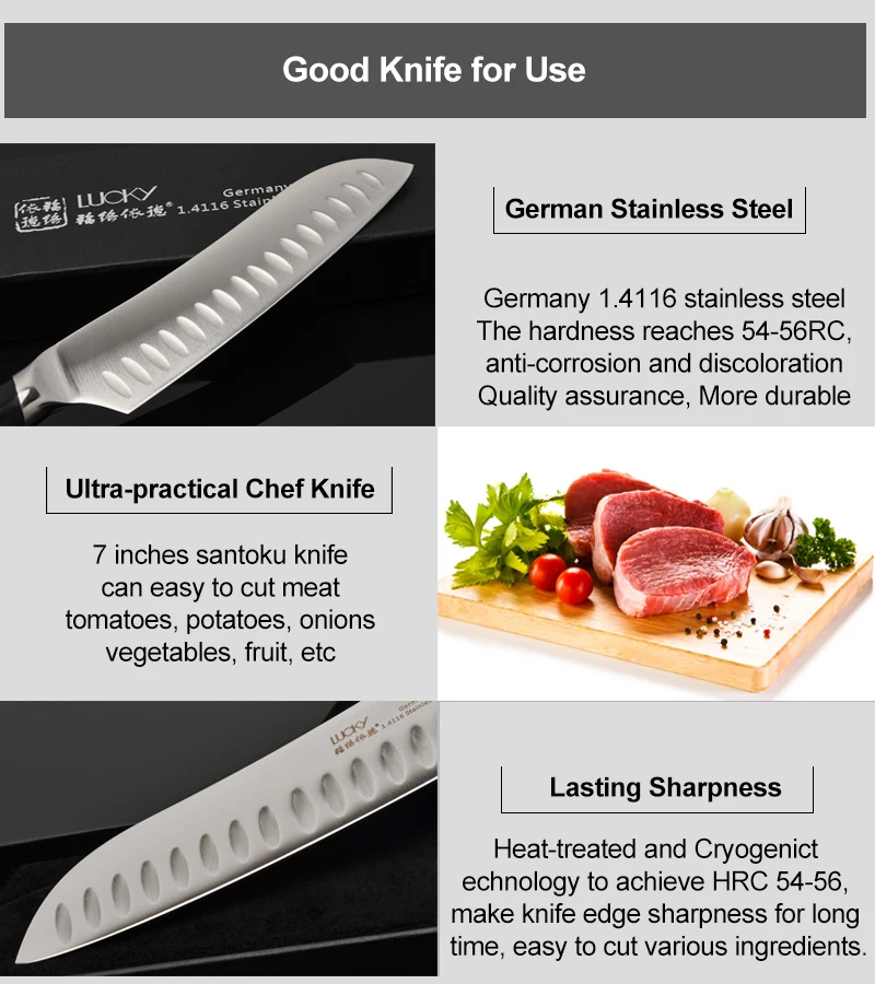 Нож шеф-повара Santoku, кухонный, Германия, 1,4116, нержавеющая сталь, Gyuto, Кливер для нарезки, измельчения рыбы, филе, кухонные ножи 33
