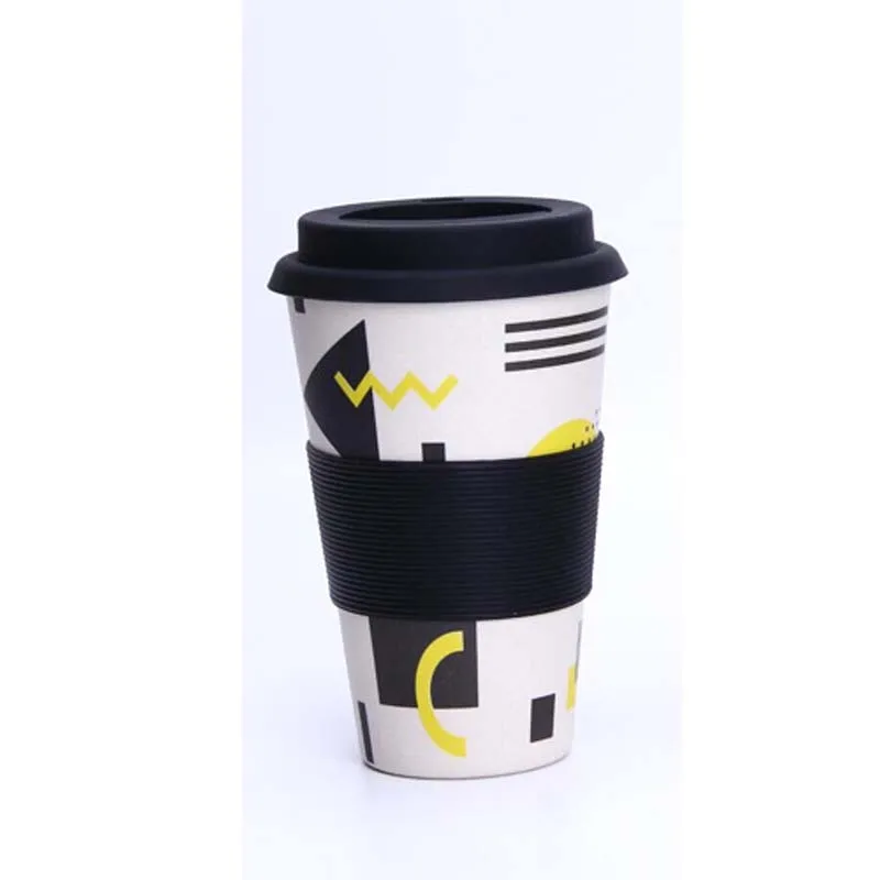 Black Jihe Креативные кофейные кружки BPA бесплатно, Бамбуковая бутылка для воды, розовая кожаная дорожная портативная чашка для чая, молока, посуда для напитков 400 мл - Color: Black Jihe
