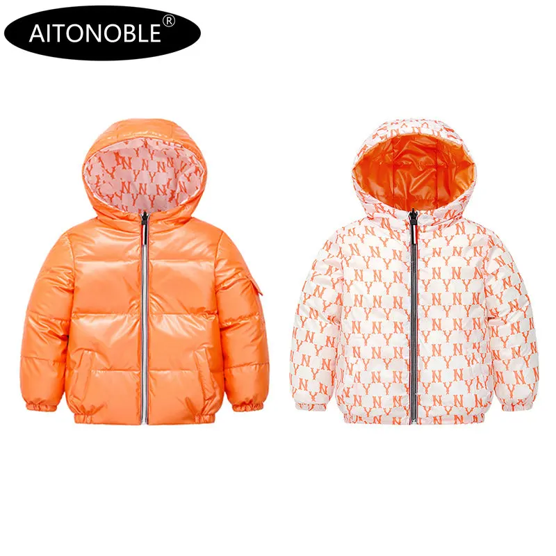 NEW ARRIVAL Aitonoble New Kids Down Jacket Reversible Parkas Children Down Coats and Parkas Double Side Wearing Long Coat