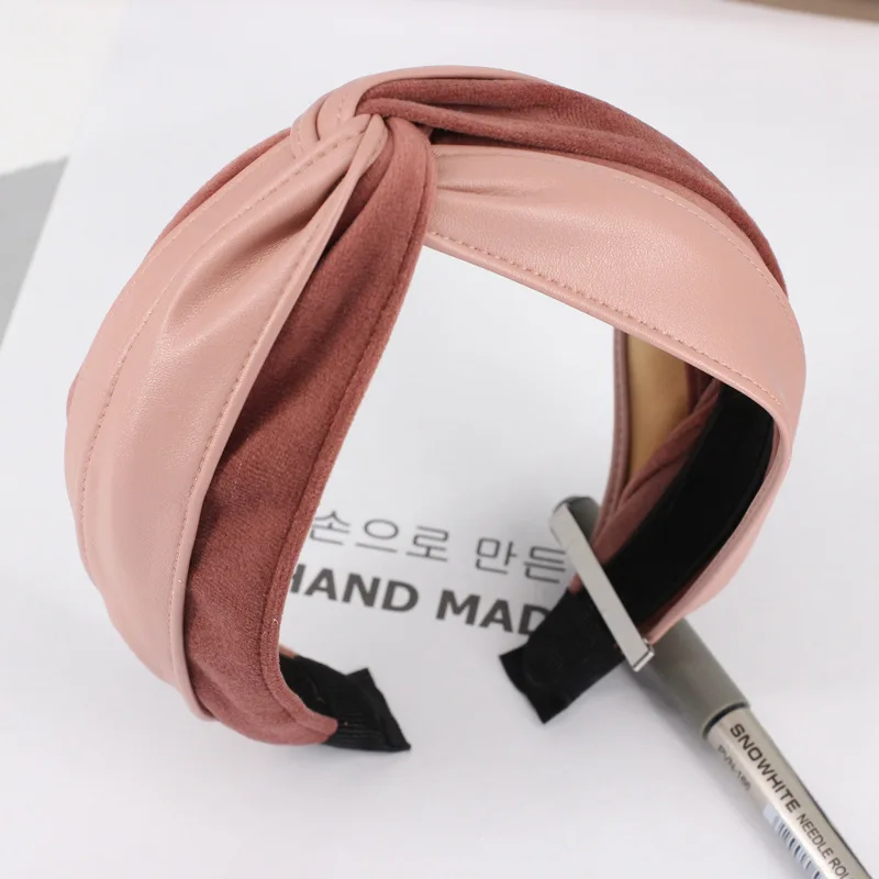 Модные бархатные женские Обручи из искусственной кожи, крест головная повязка в виде чалмы аксессуары для волос для девушек аксессуары Haarband opaska do - Цвет: B541 pink
