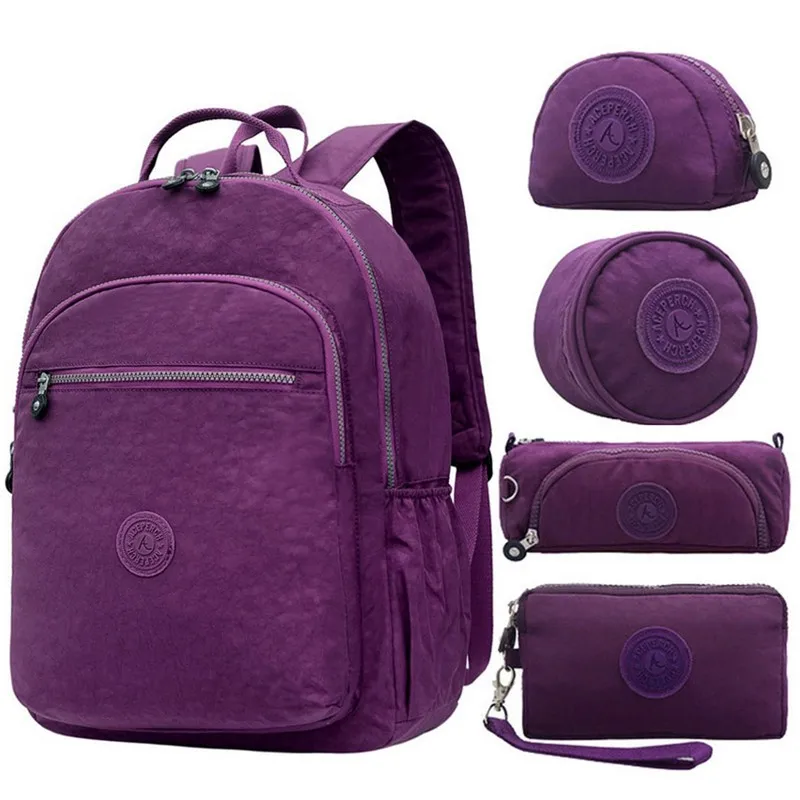 5 pieces Purple ACEPERCH, Повседневный, известный бренд, рюкзак для путешествий, женские рюкзаки, одноцветные школьные сумки для девочек, женский рюкзак, подходит для 15,6 дюймового ноутбука - Цвет: 5 pieces Purple