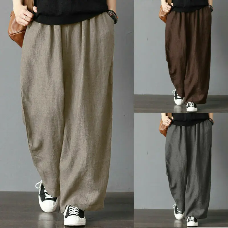 2020 Fashion Unisex Men Women Elastic Waist Soft Cotton Linen Long Pants Loose Wide Leg Pants Fit Casual Trousers Plus Size 2020 Fashion Unisex Men Women Elastic Waist Soft Cotton Linen Long Pants Loose Wide Leg Pants Fit Casual Trousers Plus Size