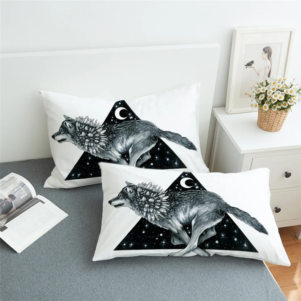 Wolf Galaxy от Pixie Cold Art чехол для подушки с изображением Луны, детский черный декоративный чехол для подушки с изображением белой лисы, наволочка для подушки с изображением планеты, для мальчиков, для дома, 50x75 см