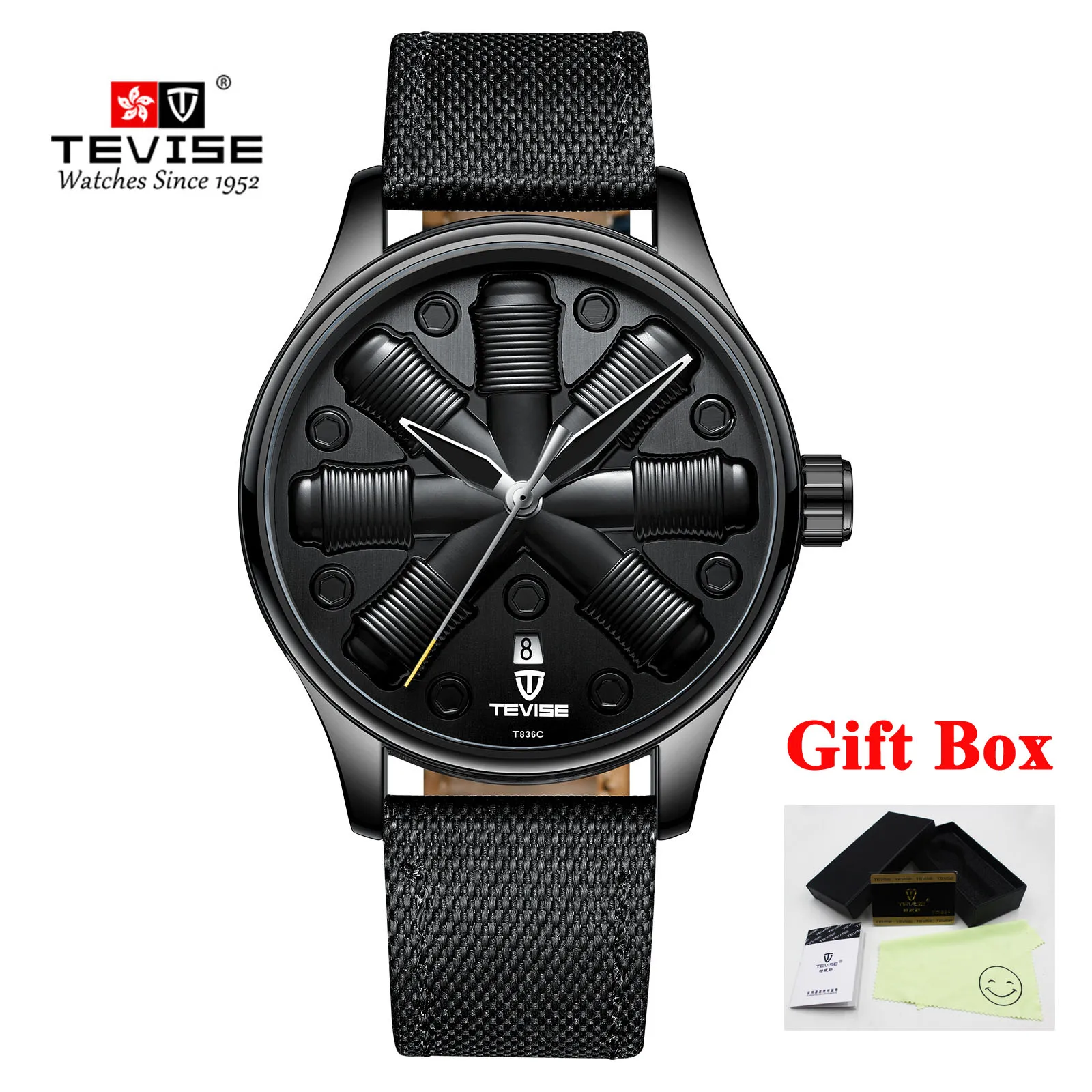 lea full black Tevise автоматические механические часы для мужчин креативный циферблат часы бизнес Топ бренд спортивные наручные часы для мужчин часы Relogio Masculino - Цвет: lea full black
