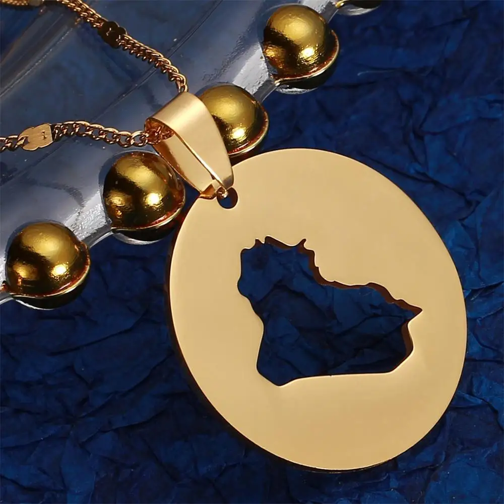 Stainless Steel Gold Color Round Iraq Map Pendant Necklaces Trendy Iraqi Chain Jewelry | Украшения и аксессуары