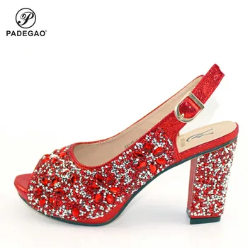 

Red Color Italian Woman High Heels Sandals Without Matching Bag Set For Party Hot Sale African Woman Shoes