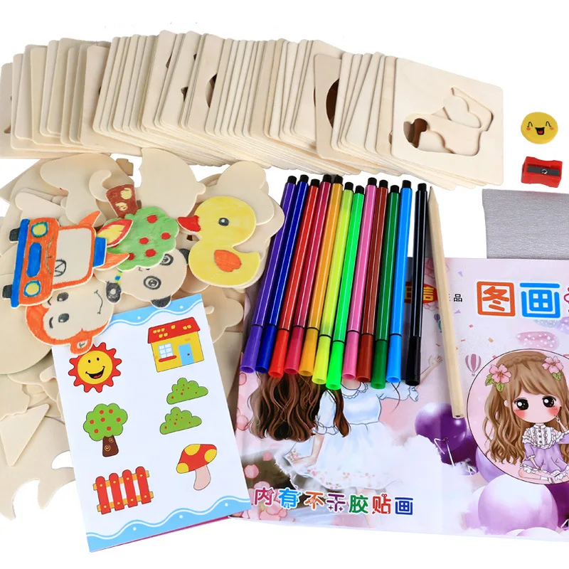 

Young CHILDREN'S Painting Painted Tool Graffiti Painting Coloring Painted Template Tool Kit
