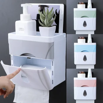 

4 Colors Wall-mounted Press-open Waterproof Double-deck Paper Towel Boxes Bathroom Shelving