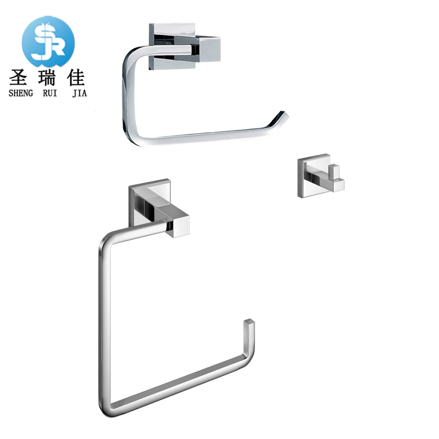 

Shengruijia Square a Towel Ring Stainless Steel Clothes Hook Sanitary Ware Paper Towel Hook Toilet Paper Holder Three-piece Set