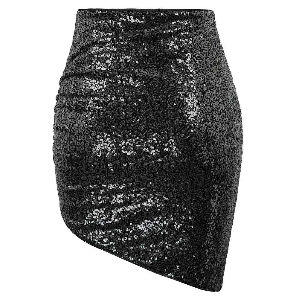 sexy skirt Women summer autumn solid color Stunning Sequined Irregular Hips-wrapped Bodycon Pencil Skirt mini short skirts lady
