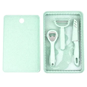 

5pcs Knife and Peeler Kit Portable Wheat Straw Cutting Board Multifunction Kitchen Gadgets for Home Camping (Light Green)