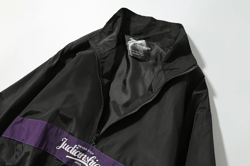Винтажная мужская куртка на молнии, ветронепроницаемая университетская куртка с высоким воротником, ветровка, мужская куртка в стиле хип-хоп, Анорак, Японская уличная одежда 5J50