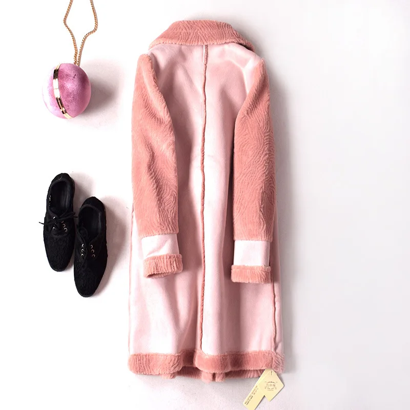 Suede Lambs Wool Coat Women's Mid-length Winter New Products Korean-style Joint Fur 2236