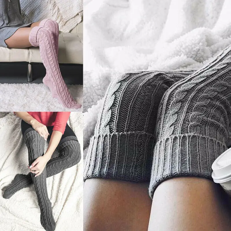 Вязаные чулки кроше для женщин и девочек теплые мягкие кружевные выше колена