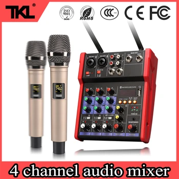 

TKL 4 channel audio mixer mini Bluetooth consolemp3 USB input with wireless UHF microphone dj mixer