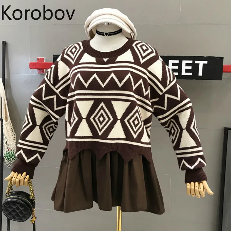 Korobov с круглым вырезом и длинным рукавом в стиле пэчворк женские пуловеры