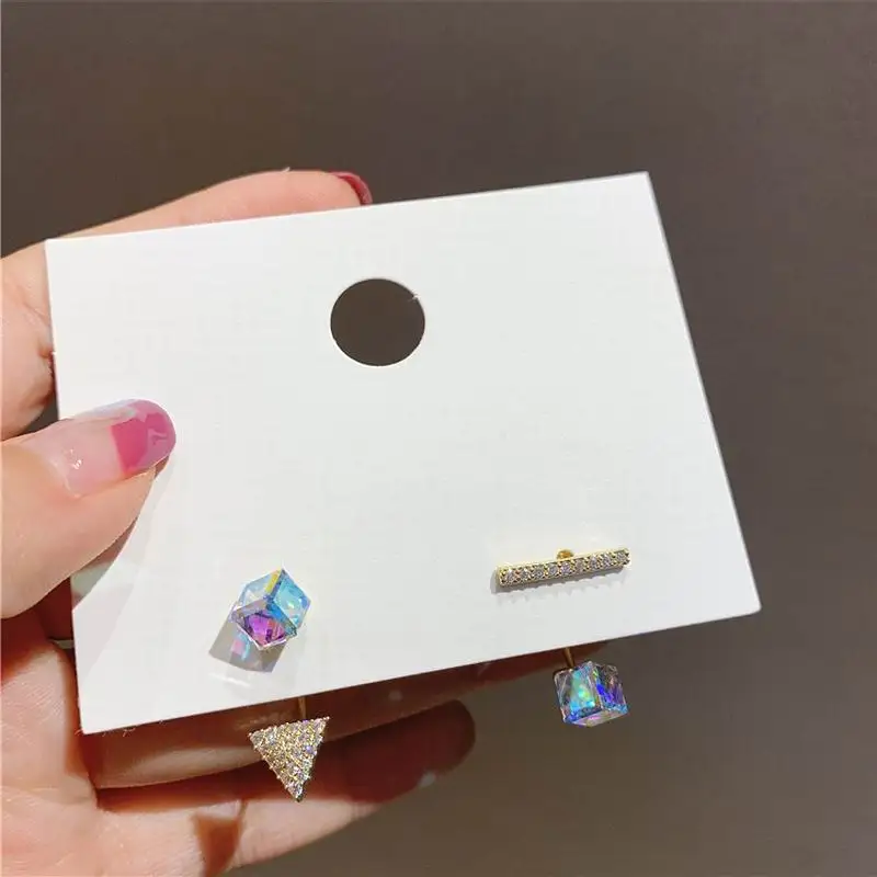 

Fashion Stud Earrings Front And Back Design Creative Triangle Cubic Crystal Simple Earings Wholesale