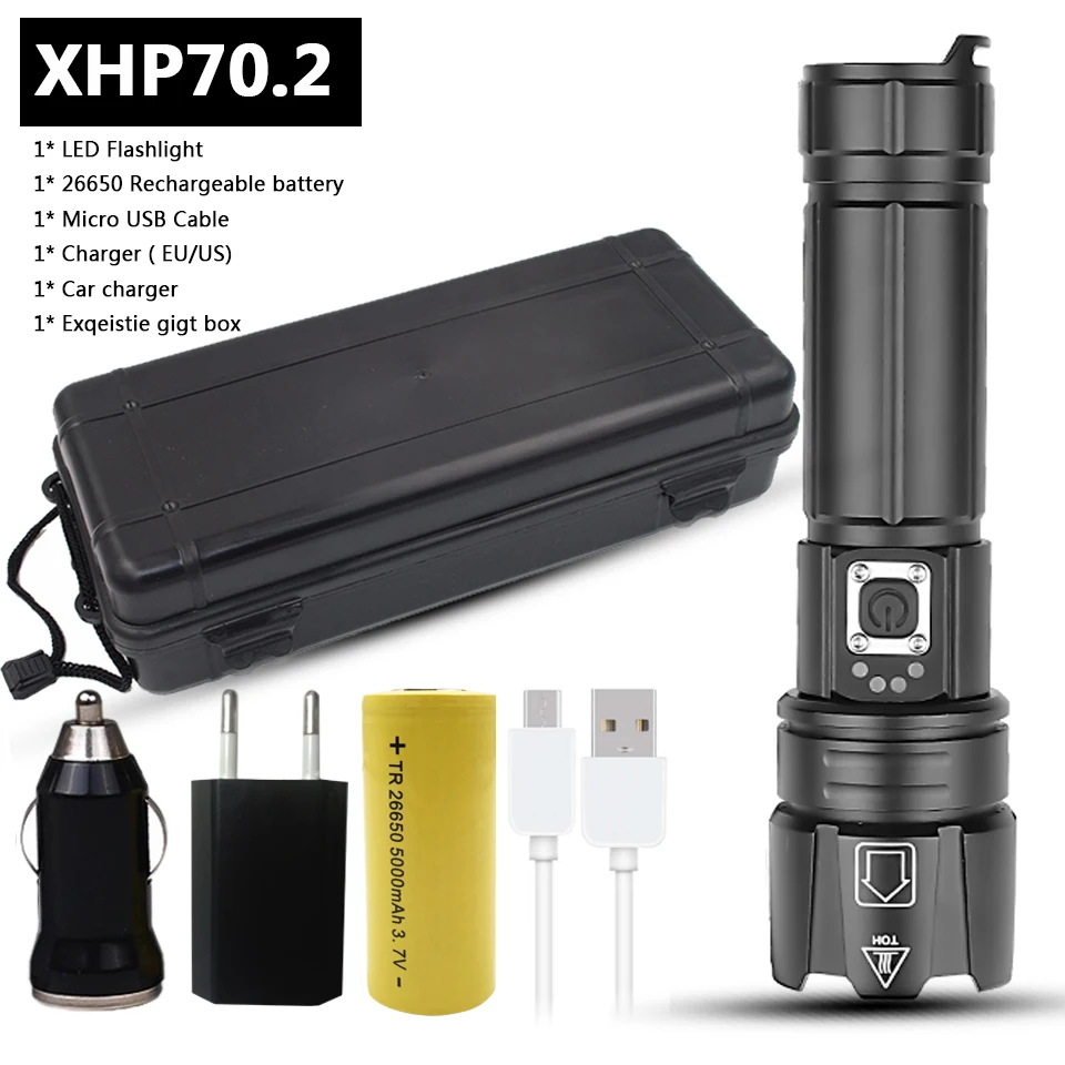 Светодиодный фонарик cree xhp70.2, зарядка через usb, растягивающийся, ударопрочный, мощный, перезаряжаемый фонарь 18650 или 26650 - Испускаемый цвет: Package G