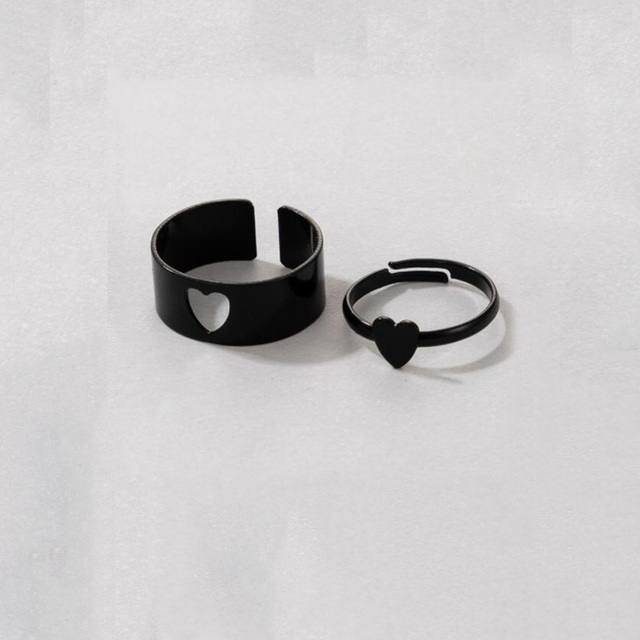Simple Animal Butterlfly Star Moon Heart Open Rings For Women Girls Gothic Jewelry 2PCS Punk Black Couple Ring Set