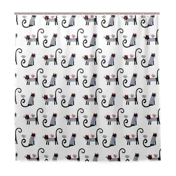 

Waterproof Bath Curtain Cat Wearing Striped Bathroom Shower Curtain Home Decor 72 x 72 in with Hooks