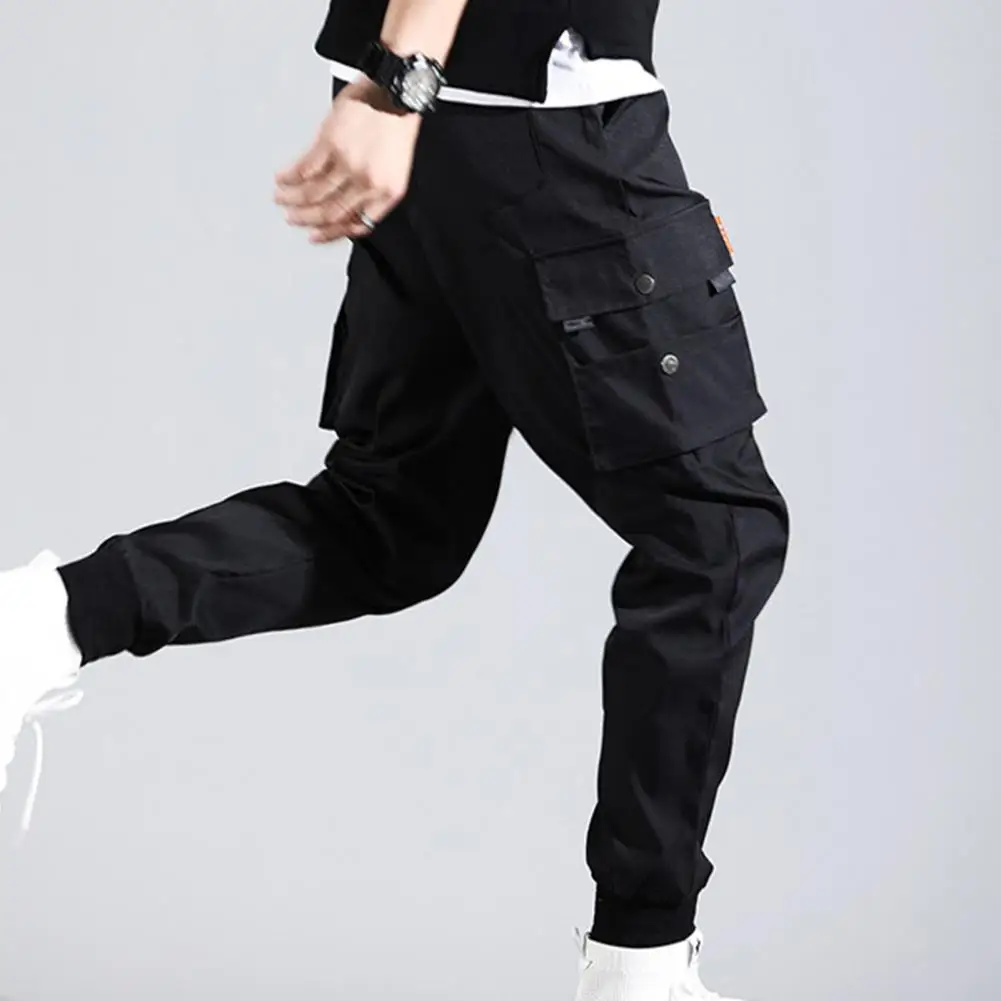 Men Trousers Jogging Military Cargo Pants Casual Work Track Drawstring Strap Elastic Waist Pants Thin Male Beam Feet Cargo