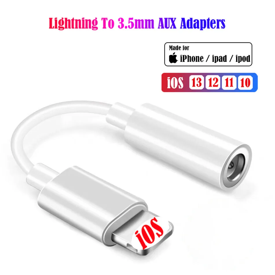 Адаптер для Lightning на 3,5 мм разъем AUX кабель для iPhone 11 Pro 7 8 plus XR XS MAX для 3,5 мм наушников аудио адаптер сплиттер - Цвет: IOS 13 12  Adapter