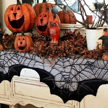 

Cool Halloween Decoration Home Spiderweb Fieplace Table Cloth Black Lace Mantel Cover Scary Halloween Party Fashion Supplies Hot