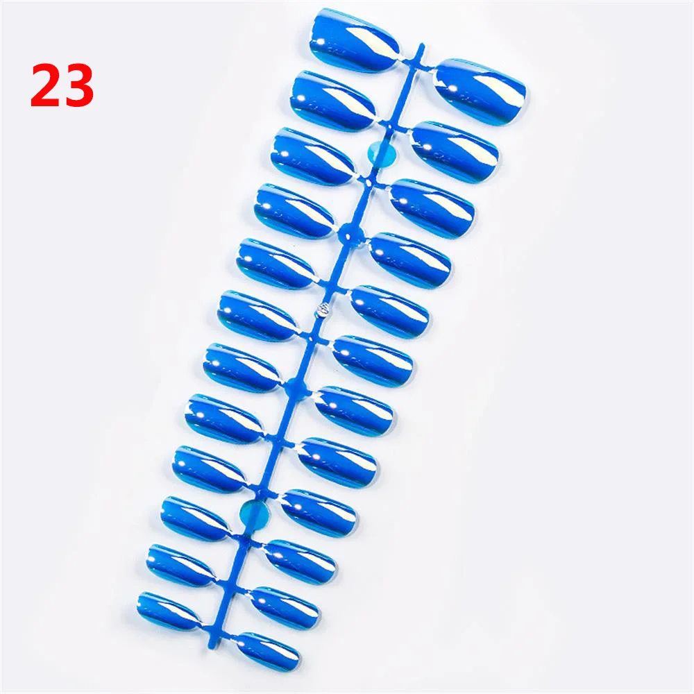 24Pcs Full Cover Stiletto Nails Tips Metal Color False Nail Salon Mirror Acrylic Laser Fake Nails Tips Manicure Decor Tool