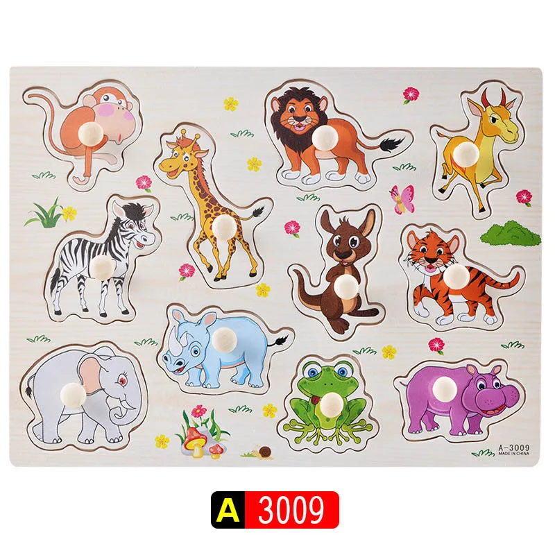 Big Size Baby Montessori Wooden Puzzle Hand Grab Board Set Educational Toys Infantil Cartoon number letter Math Puzzle kids Gift 32