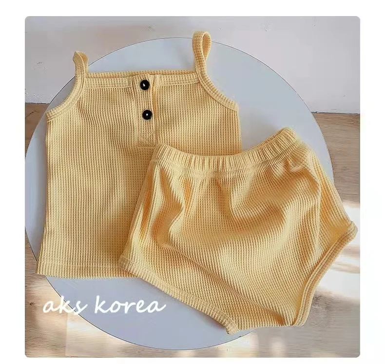 Cotton Casual Summer Newborn Baby Boys Girls Outfits Suit Ribbed Knitted Sleeveless T-shirts Tops+Shorts 2Pcs Kids Tracksuits Baby Clothing Set comfotable