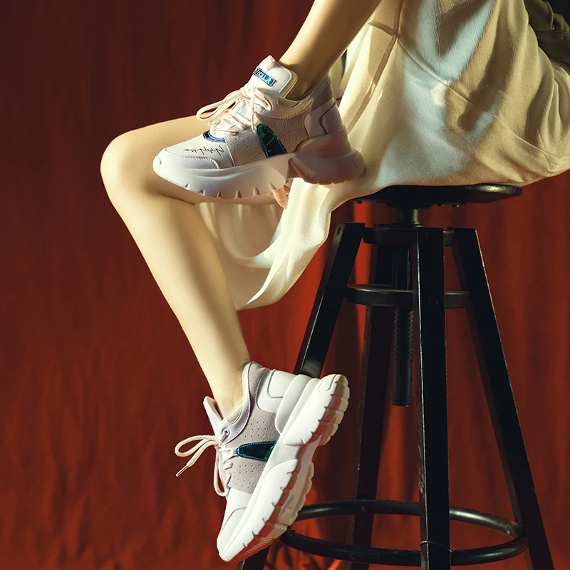 Zapatos de mujer; кроссовки на платформе; женская повседневная обувь из коровьей кожи; Разноцветные Женские кроссовки basket femme