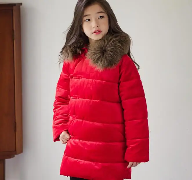 Зимнее хлопковое пальто для девочек Детские утепленные пуховики в китайском стиле для девочек, куртка, верхняя одежда, пальто Детская куртка с меховым воротником