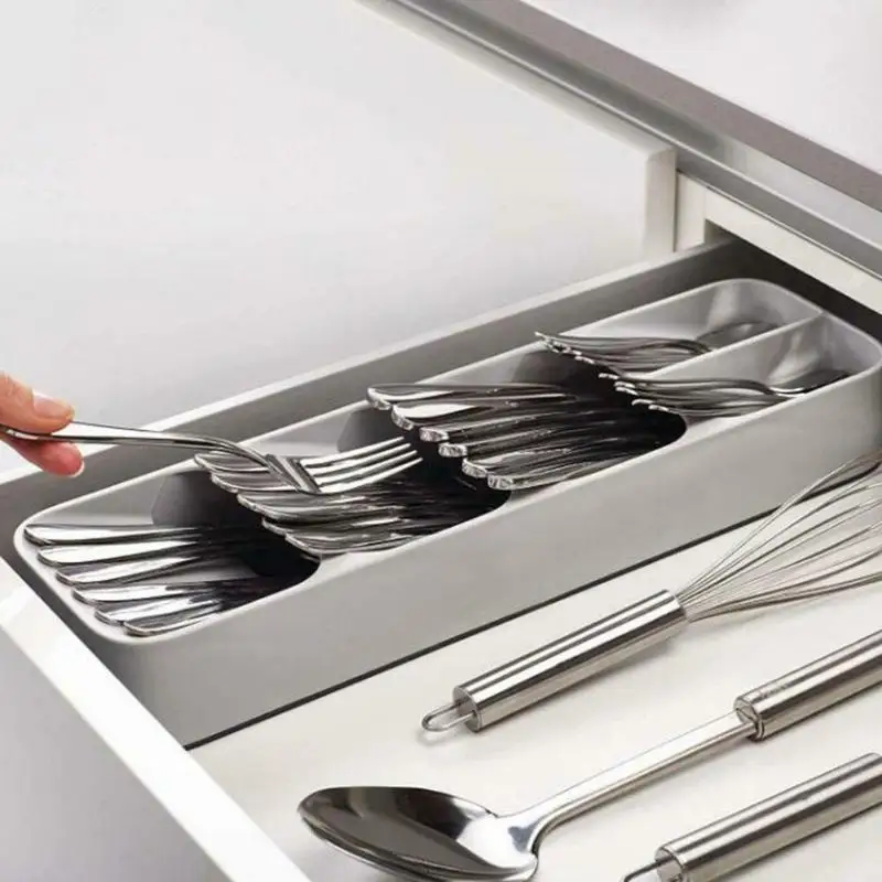 

Tray Spoon Fork Kitchen Drawer Organizer Multilayer Design Save Space Easy to Clean Cutlery Separation Storage Box Shelf
